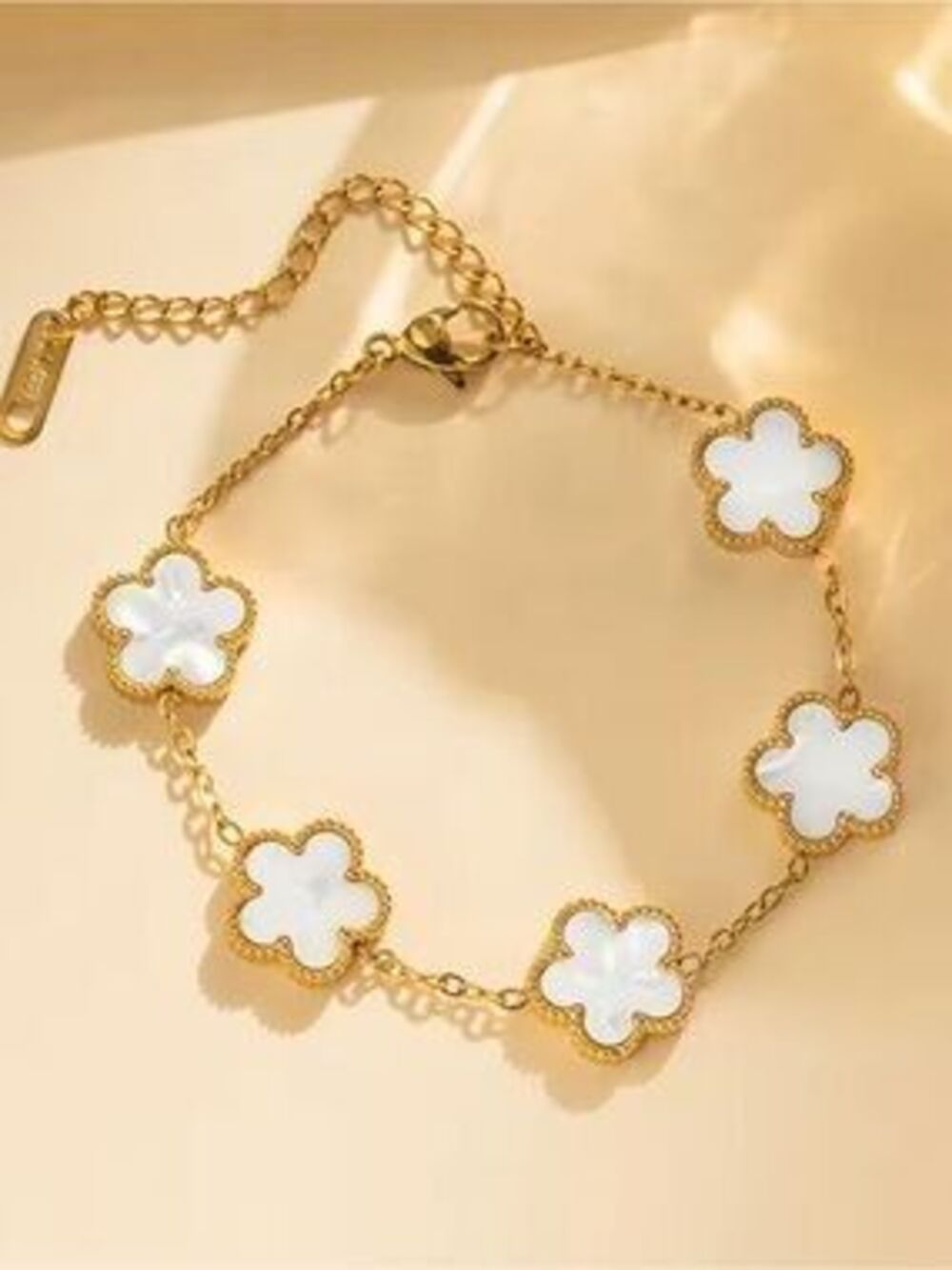 Gold and White Floral Clover Bracelet - Women Jewelry